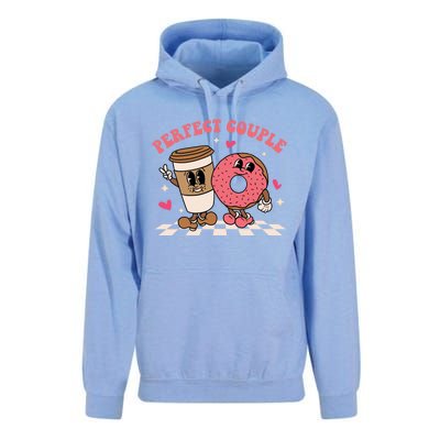 Perfect Couple Coffee Donut Groovy Retro Valentine's Day Cool Gift Unisex Surf Hoodie