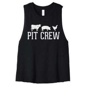 Pit Crew Cow Pig Chicken Barbecue Women's Racerback Cropped Tank