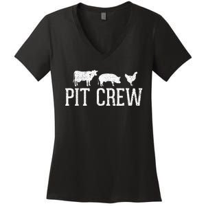 Pit Crew Cow Pig Chicken Barbecue Women's V-Neck T-Shirt