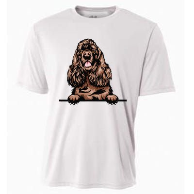 Peeking Chocolate Cocker Spaniel Dog Cooling Performance Crew T-Shirt