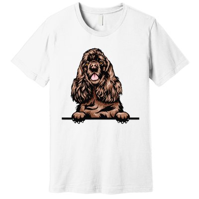 Peeking Chocolate Cocker Spaniel Dog Premium T-Shirt