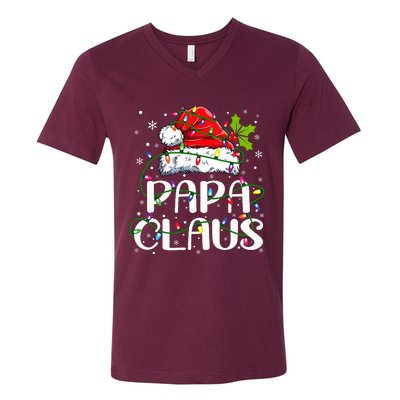 Papa Claus Christmas Lights Pajama Family Matching V-Neck T-Shirt