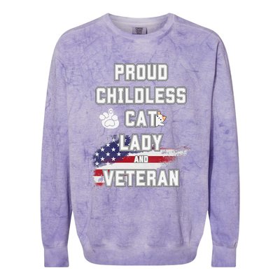 Proud Childless Cat Lady And Veteran Colorblast Crewneck Sweatshirt