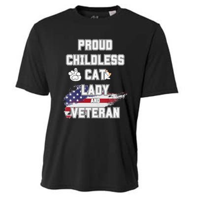 Proud Childless Cat Lady And Veteran Cooling Performance Crew T-Shirt