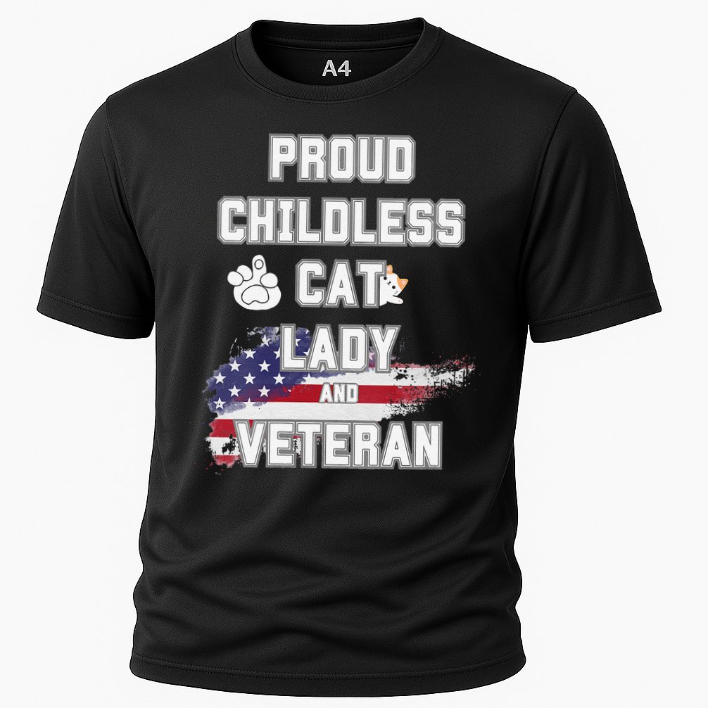 Proud Childless Cat Lady And Veteran Cooling Performance Crew T-Shirt