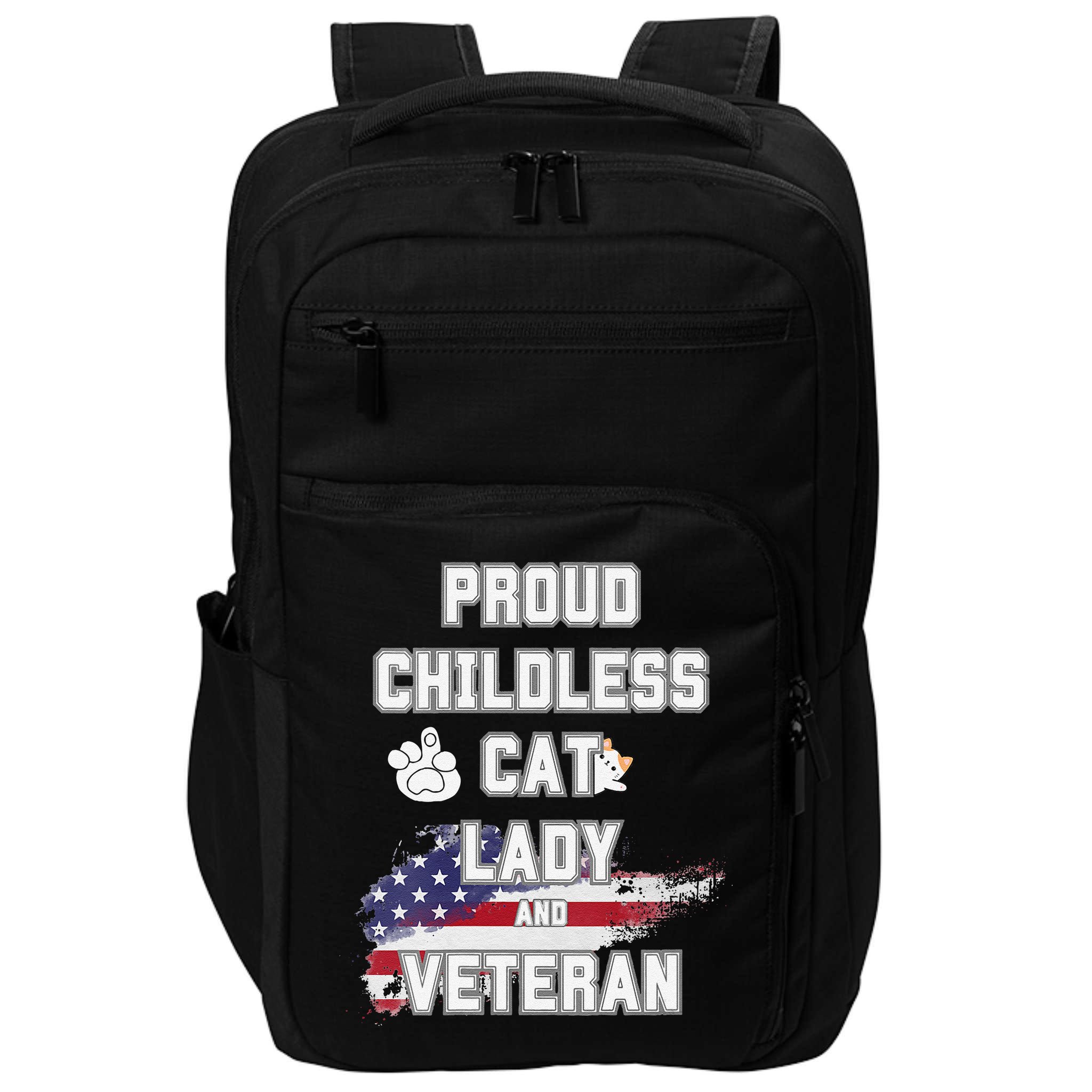 Proud Childless Cat Lady And Veteran Impact Tech Backpack