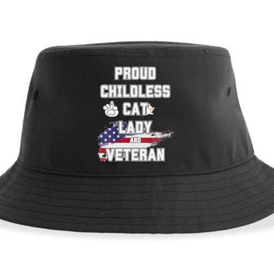 Proud Childless Cat Lady And Veteran Sustainable Bucket Hat