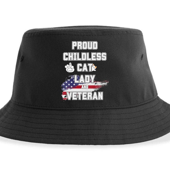 Proud Childless Cat Lady And Veteran Sustainable Bucket Hat