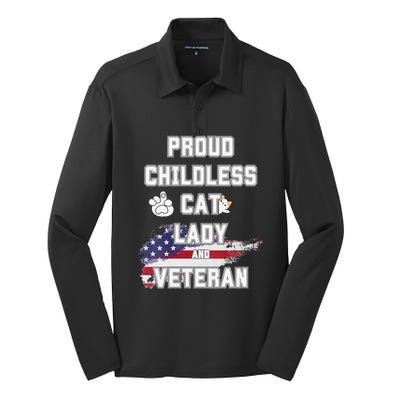 Proud Childless Cat Lady And Veteran Silk Touch Performance Long Sleeve Polo