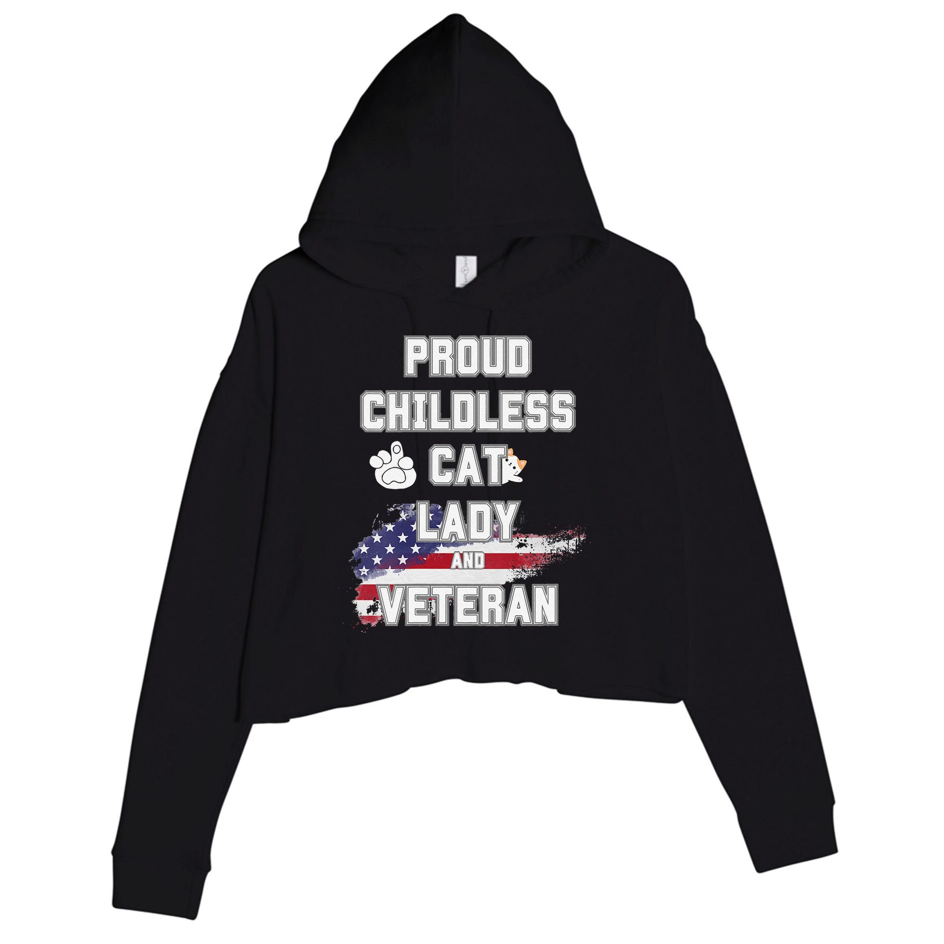 Proud Childless Cat Lady And Veteran Crop Fleece Hoodie