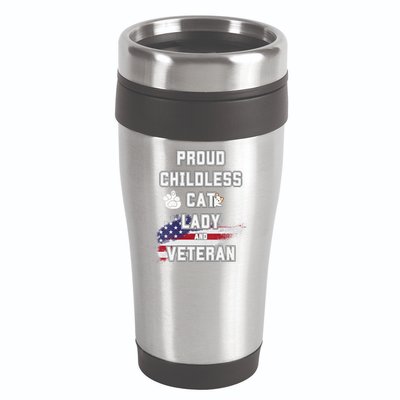 Proud Childless Cat Lady And Veteran 16oz Travel Tumbler