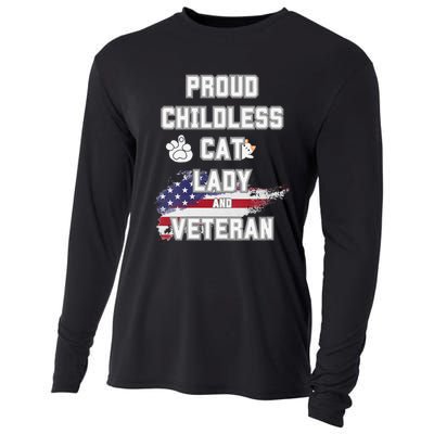 Proud Childless Cat Lady And Veteran Cooling Performance Long Sleeve Crew