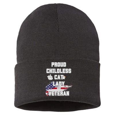 Proud Childless Cat Lady And Veteran Sustainable Knit Beanie