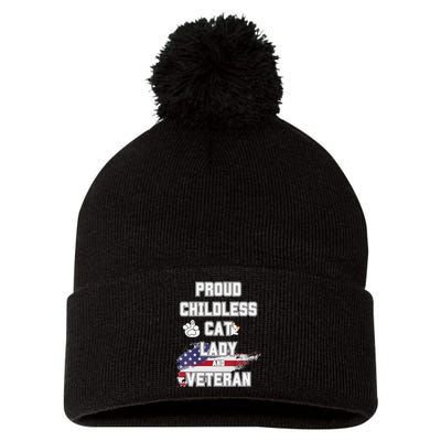 Proud Childless Cat Lady And Veteran Pom Pom 12in Knit Beanie