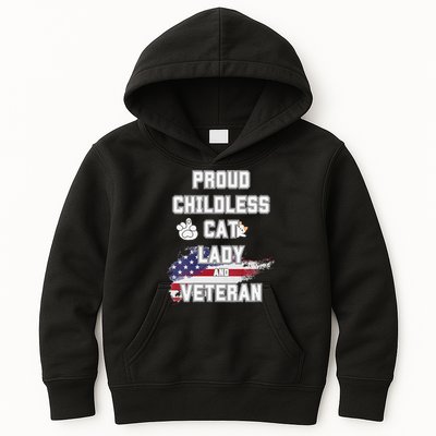 Proud Childless Cat Lady And Veteran Kids Hoodie