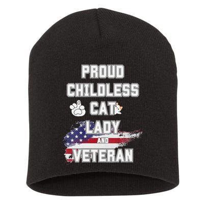 Proud Childless Cat Lady And Veteran Short Acrylic Beanie