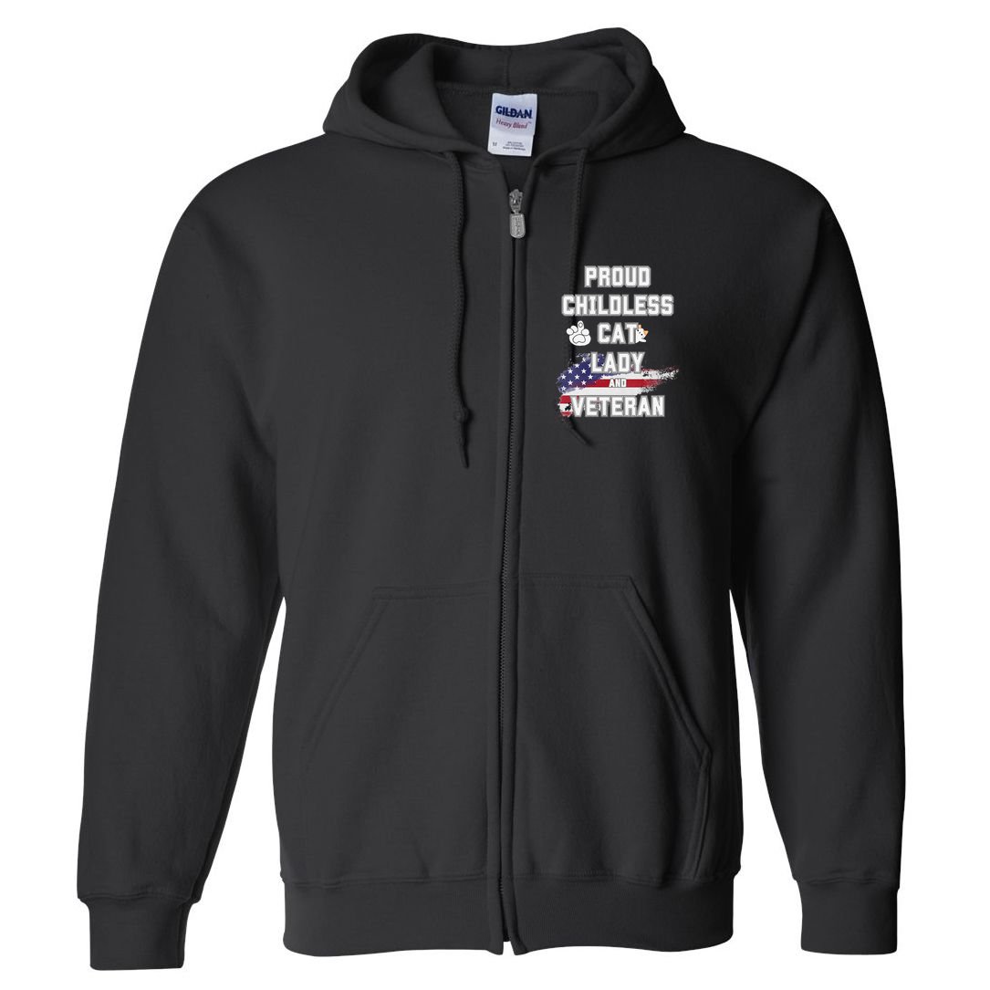 Proud Childless Cat Lady And Veteran Full Zip Hoodie