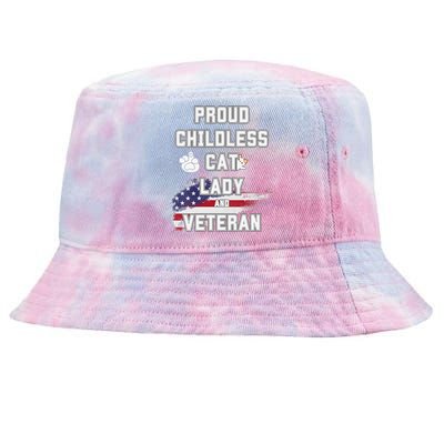 Proud Childless Cat Lady And Veteran Tie-Dyed Bucket Hat