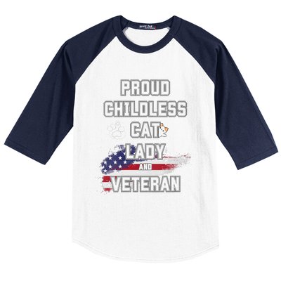 Proud Childless Cat Lady And Veteran Baseball Sleeve Shirt