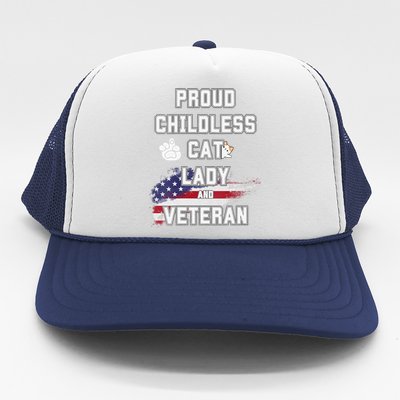 Proud Childless Cat Lady And Veteran Trucker Hat