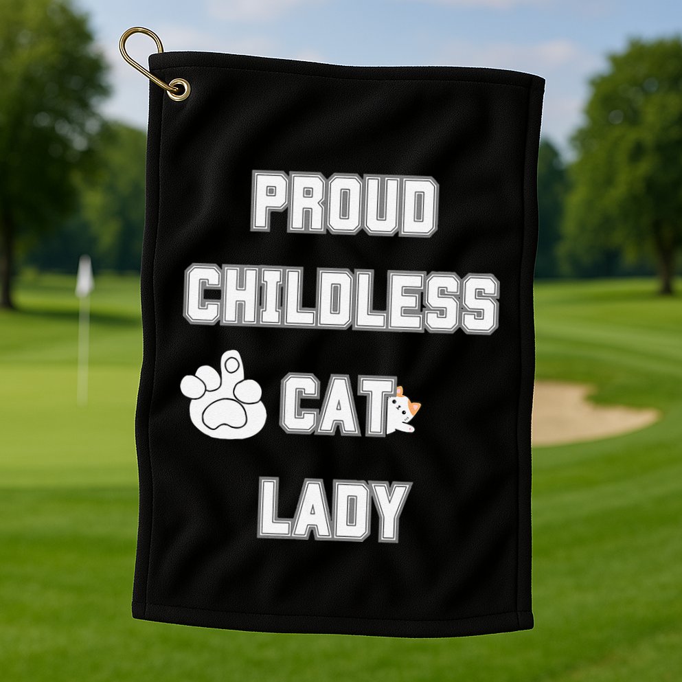 Proud Childless Cat Lady Lover Of Felines Funny Sarcastic Golf Towel
