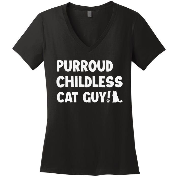 Purroud Childless Cat Guy Funny Voting For President 2024 Women's V-Neck T-Shirt