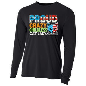 Proud Crazy Childless Cats Lady Cats Lover Usa Flag Cooling Performance Long Sleeve Crew