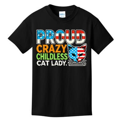 Proud Crazy Childless Cats Lady Cats Lover Usa Flag Kids T-Shirt