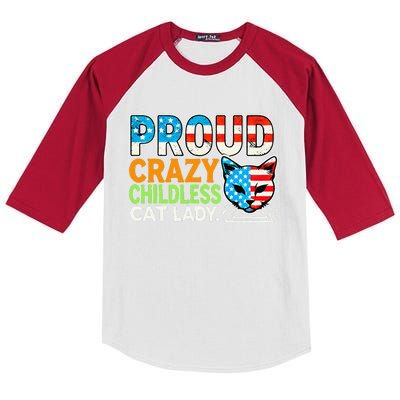 Proud Crazy Childless Cats Lady Cats Lover Usa Flag Kids Colorblock Raglan Jersey