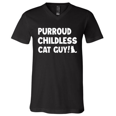 Purroud Childless Cat Guy Funny Voting For President 2024 V-Neck T-Shirt