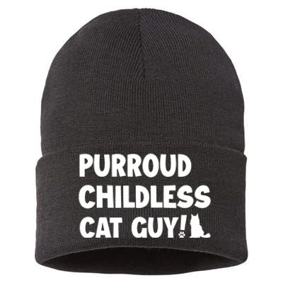 Purroud Childless Cat Guy Funny Voting For President 2024 Sustainable Knit Beanie