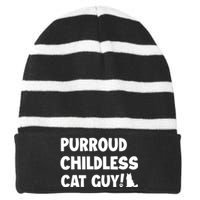 Purroud Childless Cat Guy Funny Voting For President 2024 Striped Beanie with Solid Band