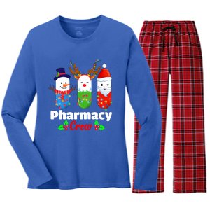 Pharmacy Crew Christmas Pills Snow Reindeer Santa Claus Gift Women's Long Sleeve Flannel Pajama Set 