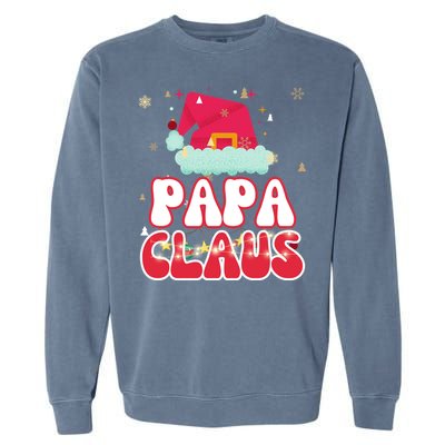 Papa Claus Christmas Lights Pajama Family Matching Gift Garment-Dyed Sweatshirt