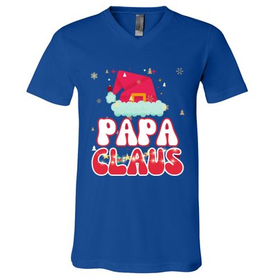 Papa Claus Christmas Lights Pajama Family Matching Gift V-Neck T-Shirt