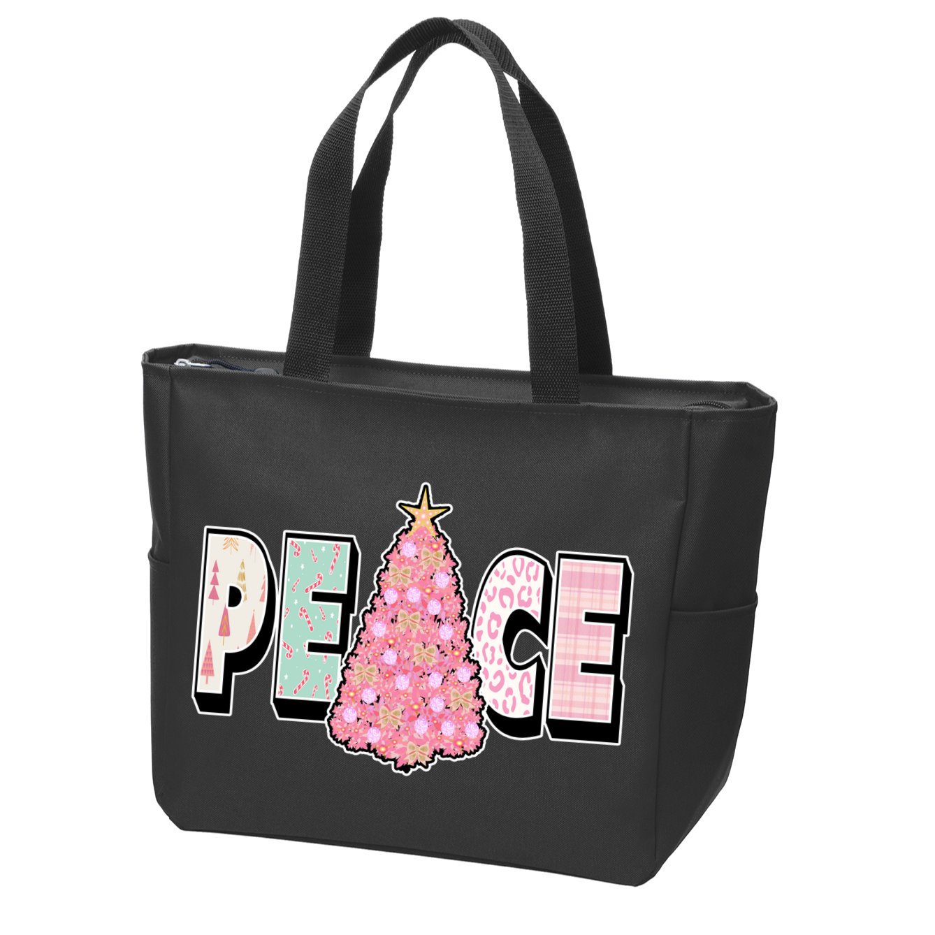 Peace Christmas Cute Holiday Gift Zip Tote Bag