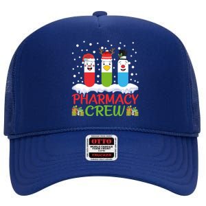 Pharmacy Crew Christmas Pills Snow Reindeer Santa Claus Gift High Crown Mesh Back Trucker Hat