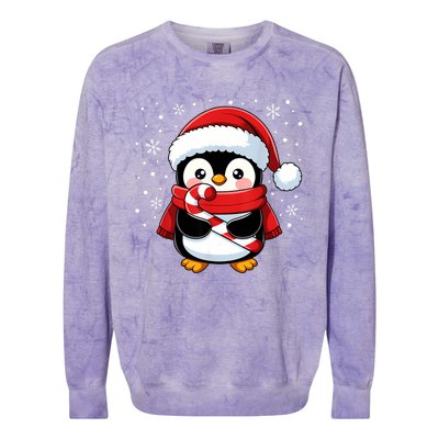 Penguin Christmas Candy Cane Winter Colorblast Crewneck Sweatshirt