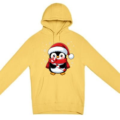 Penguin Christmas Candy Cane Winter Premium Pullover Hoodie