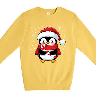 Penguin Christmas Candy Cane Winter Premium Crewneck Sweatshirt