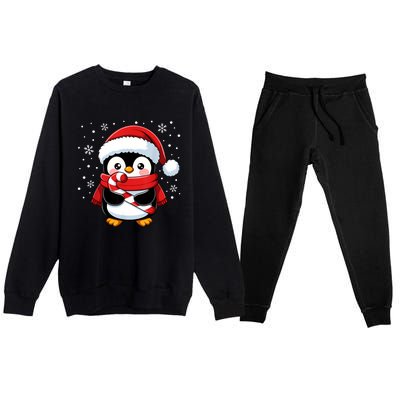 Penguin Christmas Candy Cane Winter Premium Crewneck Sweatsuit Set