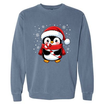 Penguin Christmas Candy Cane Winter Garment-Dyed Sweatshirt