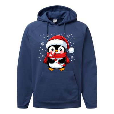 Penguin Christmas Candy Cane Winter Performance Fleece Hoodie