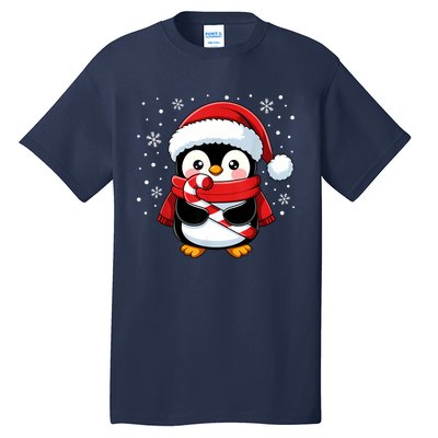 Penguin Christmas Candy Cane Winter Tall T-Shirt