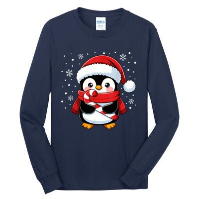 Penguin Christmas Candy Cane Winter Tall Long Sleeve T-Shirt