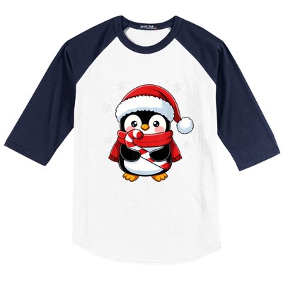 Penguin Christmas Candy Cane Winter Baseball Sleeve Shirt