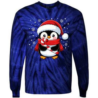 Penguin Christmas Candy Cane Winter Tie-Dye Long Sleeve Shirt