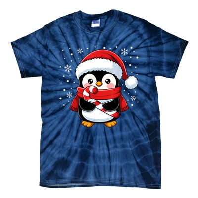 Penguin Christmas Candy Cane Winter Tie-Dye T-Shirt