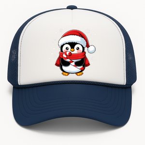 Penguin Christmas Candy Cane Winter Trucker Hat