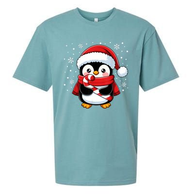 Penguin Christmas Candy Cane Winter Sueded Cloud Jersey T-Shirt